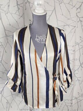 Luna Allegra Ivory Stripe Satin Wrap Blouse